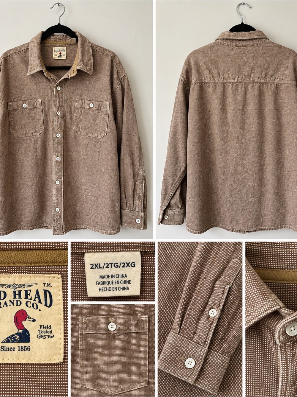 RedHead Men's Casual Button-Down Shirt Jacket in Taupe Brown